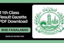 11th Class / 1st Year BISE Faisalabad Result Gazette PDF
