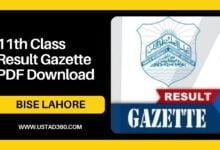1st Year / 11th Class BISE Lahore Result Gazette PDF