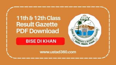 BISE DI Khan 11th and 12th class result gazette PDF download