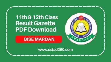 BISE Mardan 11th and 12th class result gazette PDF download