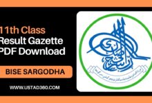 BISE Sargodha 11th class result gazette PDF download