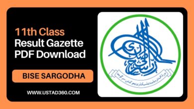 BISE Sargodha 11th class result gazette PDF download